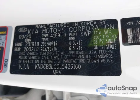 2020 Kia Niro Lxs from USA, damaged, VIN KNDCB3LC0L5436160